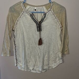 Poof! Beige and White Long Sleeve Top